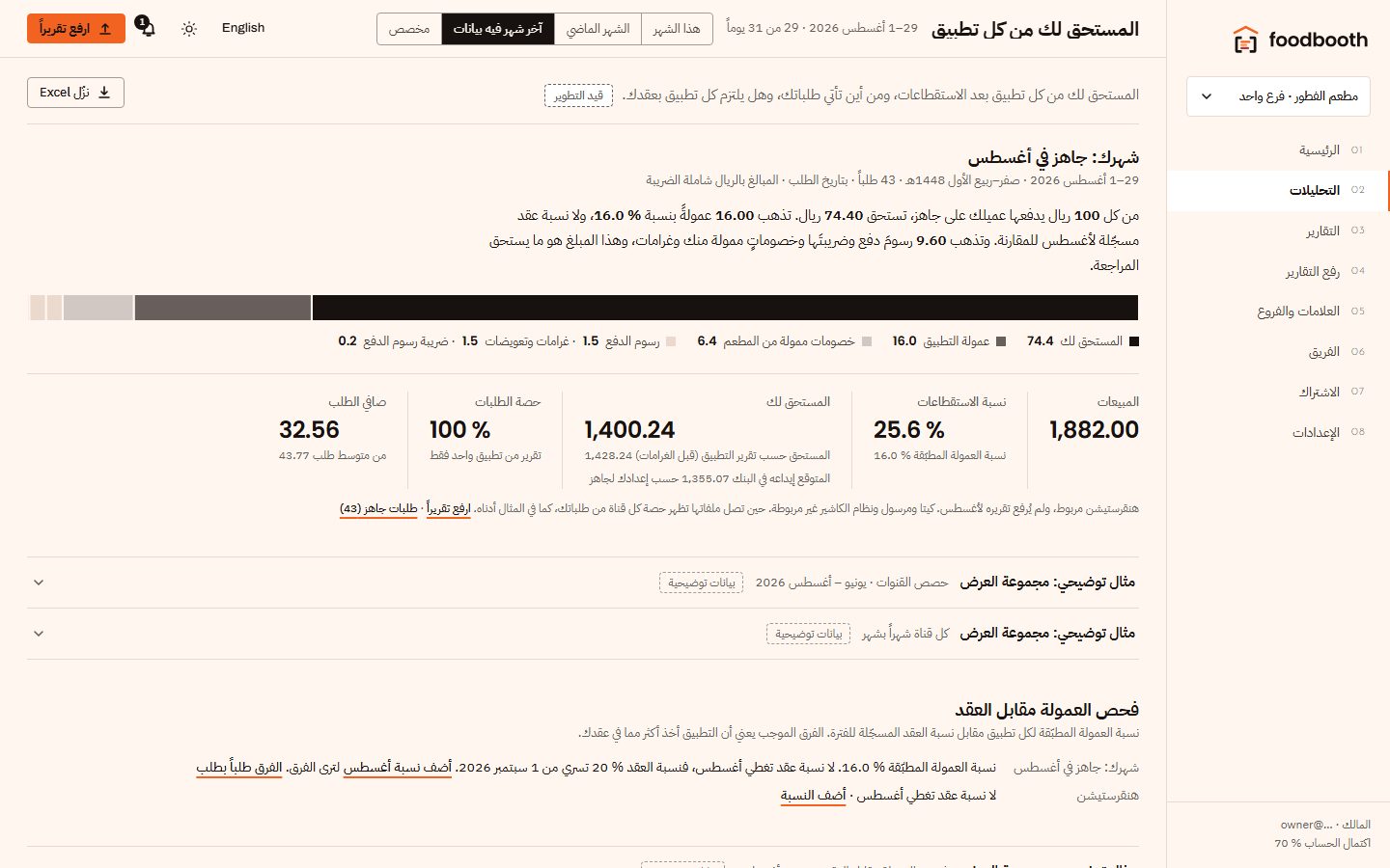 صفحة الصافي لكل تطبيق.